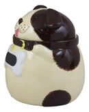 Ebros Ceramic Adorable Fat Puppy Dog With Brown Eye Patch And Bone Collar Cookie Jar