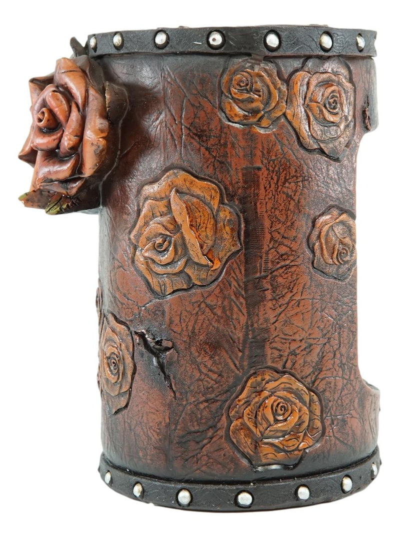 Western Vintage Blooming Roses Faux Tooled Leather Toilet Brush With Holder Set