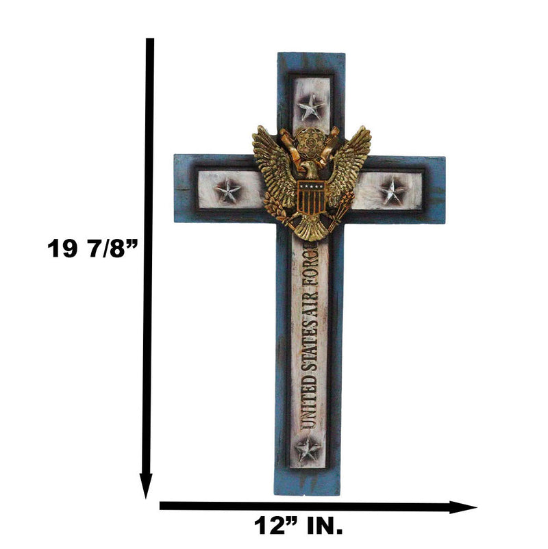 Large Western USA Air Force Patriotic Bald Eagle Emblem Blue Memorial Wall Cross
