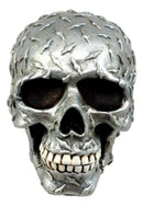 Metallic Finish Diamond Plate Skull Figurine 4.5"L Resin Cranium Ghost Statue