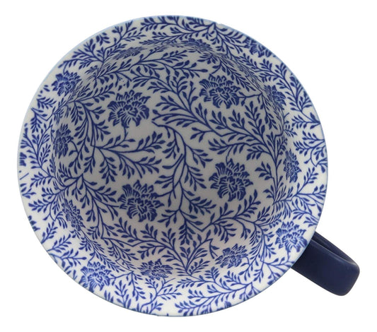 Blue Vintage Victorian Dahlia Vines Design Large Porcelain Mug 19oz 5.25"D