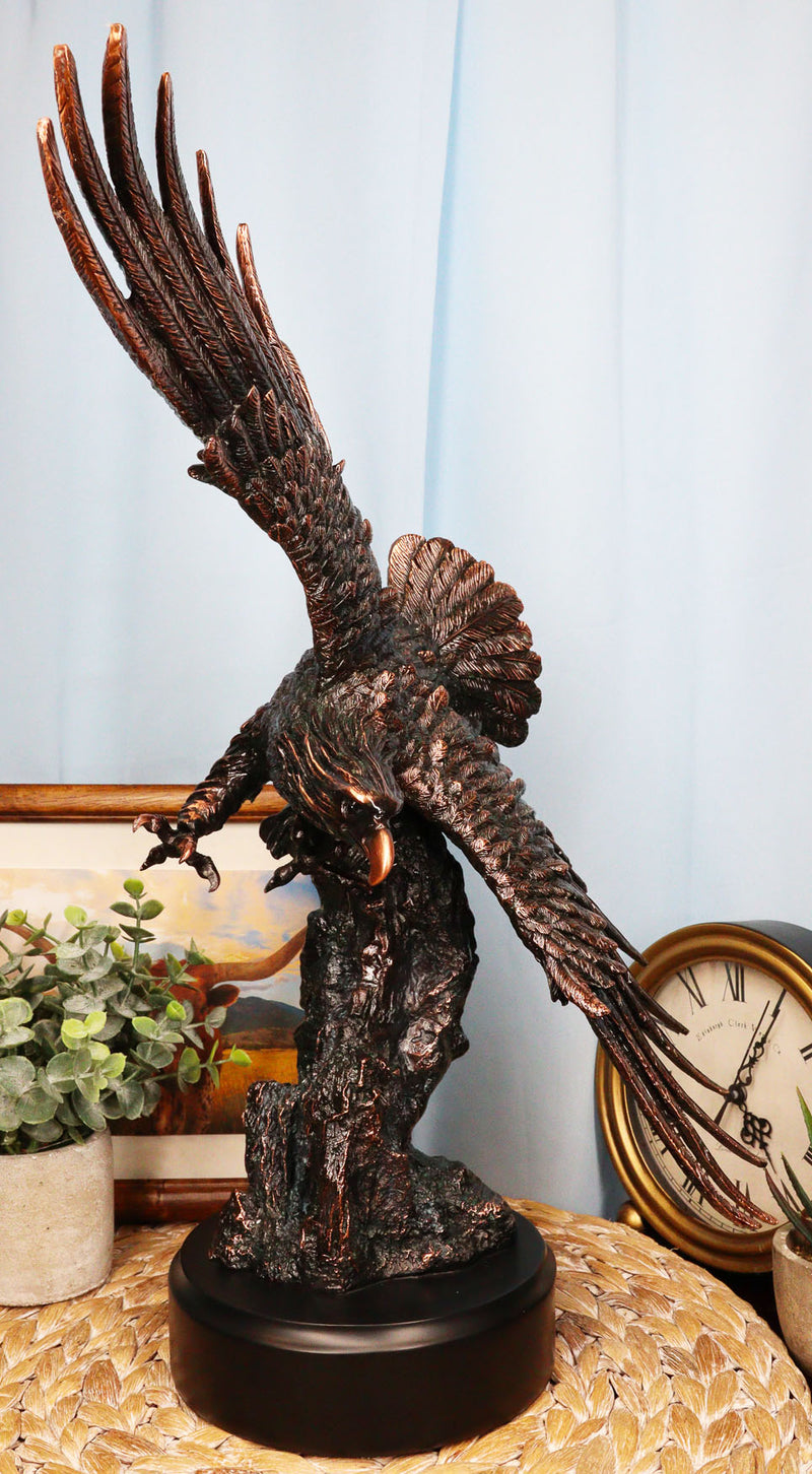Large Wings of Glory Bald Eagle Diving Towards Mountain Statue With Base 17"H