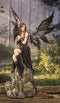 Necromancy Gothic Black Fairy With Raven Crow Sitting On Rock Figurine 15.25"H