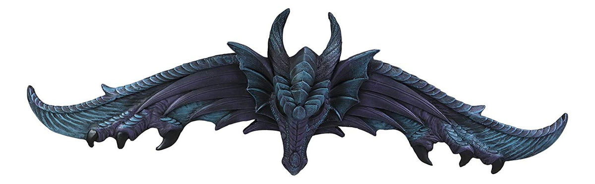 Ebros Large 34.25"Wide Medieval Fantasy Midnight Blue Blood Overwatch Dragon With Open Wings Wall Decor Plaque Entrance Overdoor Pediment Door Hanger Dragons And Dungeons Halloween Wall Art Decorative - Ebros Gift