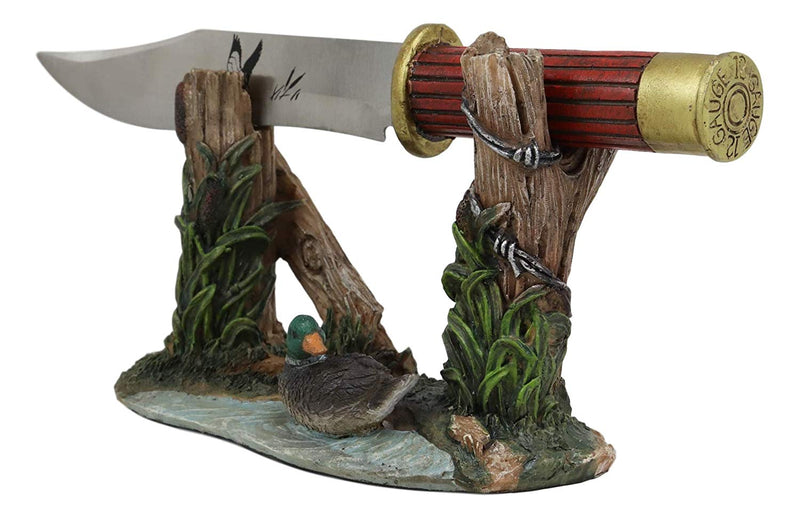 Ebros Rustic Duck Mallard By Barb Fenced Pond Knife Display Holder Statue Set