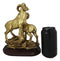 Rustic Country Bighorn Sheep Ram Family Climbing Rock Faux Gold Patina Figurine