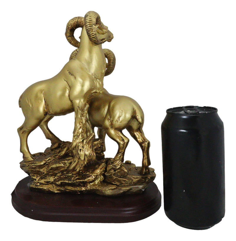 Rustic Country Bighorn Sheep Ram Family Climbing Rock Faux Gold Patina Figurine