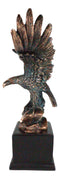 12" High Wings of Glory Heraldic Bald Eagle Landing On Rocks Statue With Base
