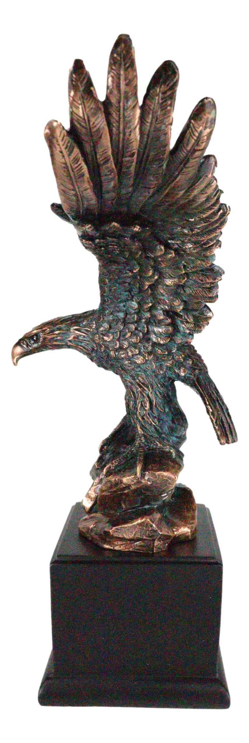 12" High Wings of Glory Heraldic Bald Eagle Landing On Rocks Statue With Base