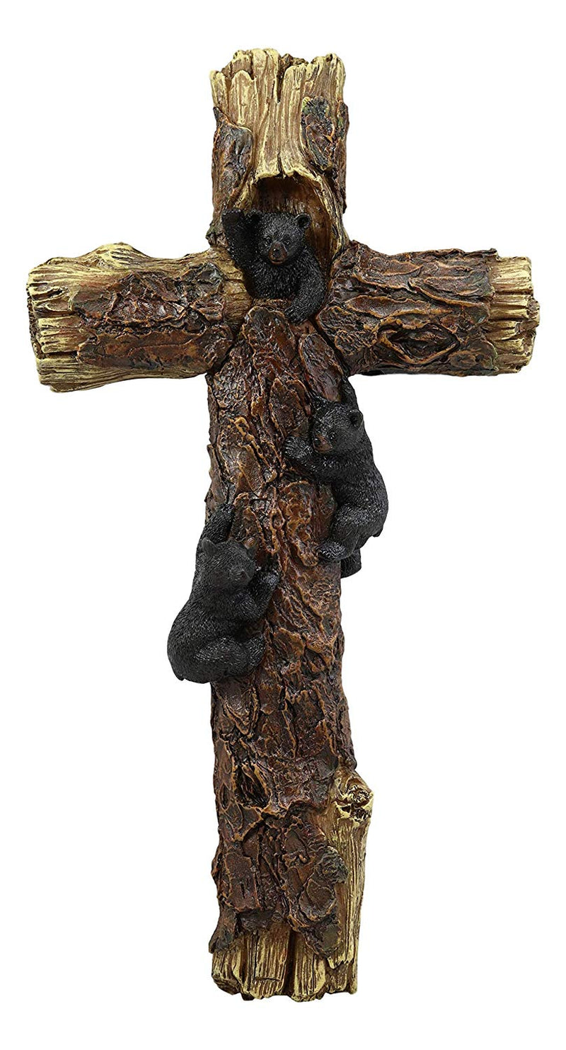 Ebros Gift Rustic Western 3 Playful Climbing Black Bears Wall Cross Decor Hanging Sculpture 14.25" H - Ebros Gift