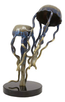 Ebros Solid Brass Colorful Nautical Pacific Ocean Jellyfish Pair Floating in The Sea Statue with Marble Base 10.25" Tall Museum Gallery Quality Marine Accent Coastal Decorative Figurine