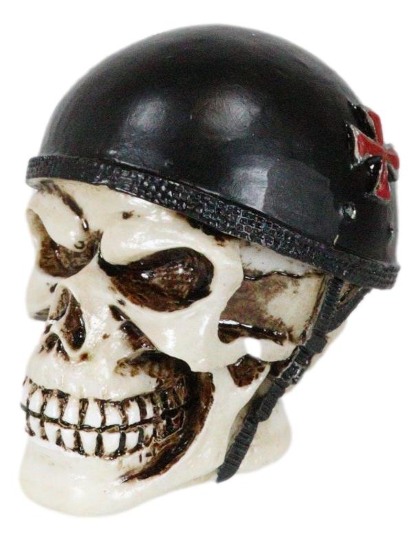 Day of The Dead Biker Skull Skeleton with Red Cross Black Helmet Mini Figurine