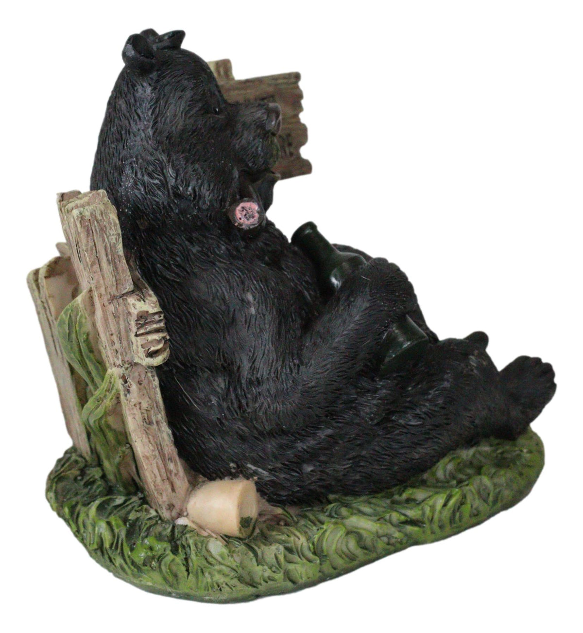 Rustic Western Forest Drunk Black Bear Smoking Pipe And Drinking Beer Figurine