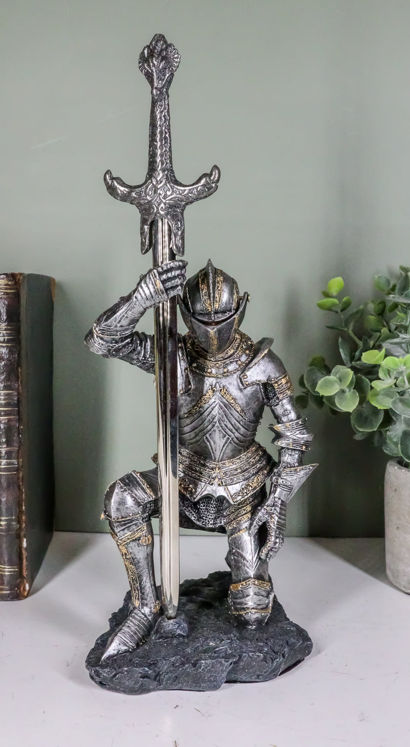 The Accolade Kneeling Medieval Knight Excalibur Sword Letter Opener Figurine
