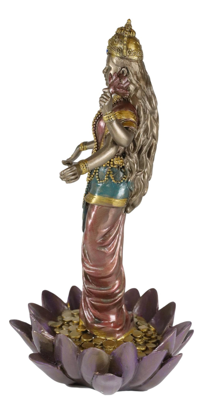 Ebros Hindu Goddess Lakshmi Standing On Lotus Blossom Statue 10"H Deity Of Prosperity