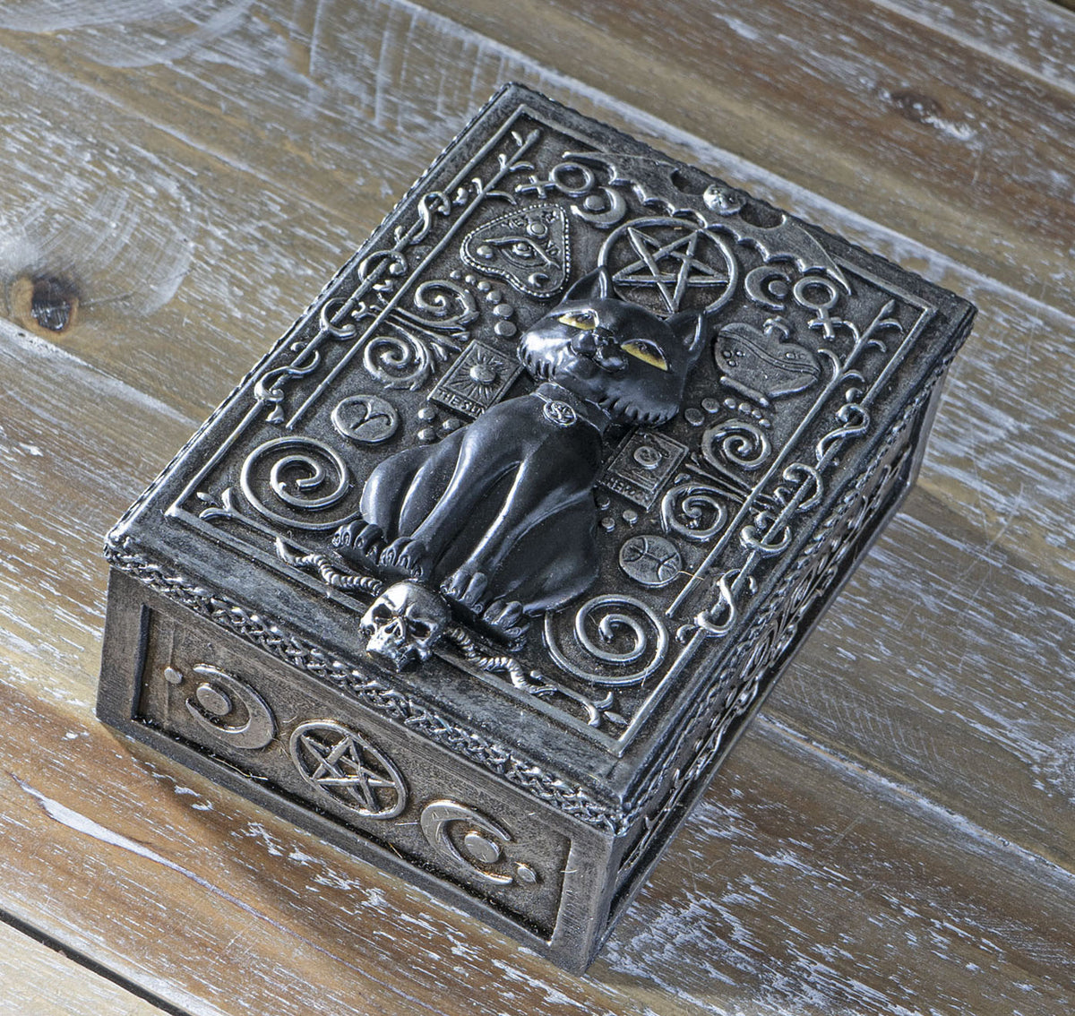 Fortune Telling Triple Moon Black Cat Wicca Tarot Cards Decorative Box Figurine