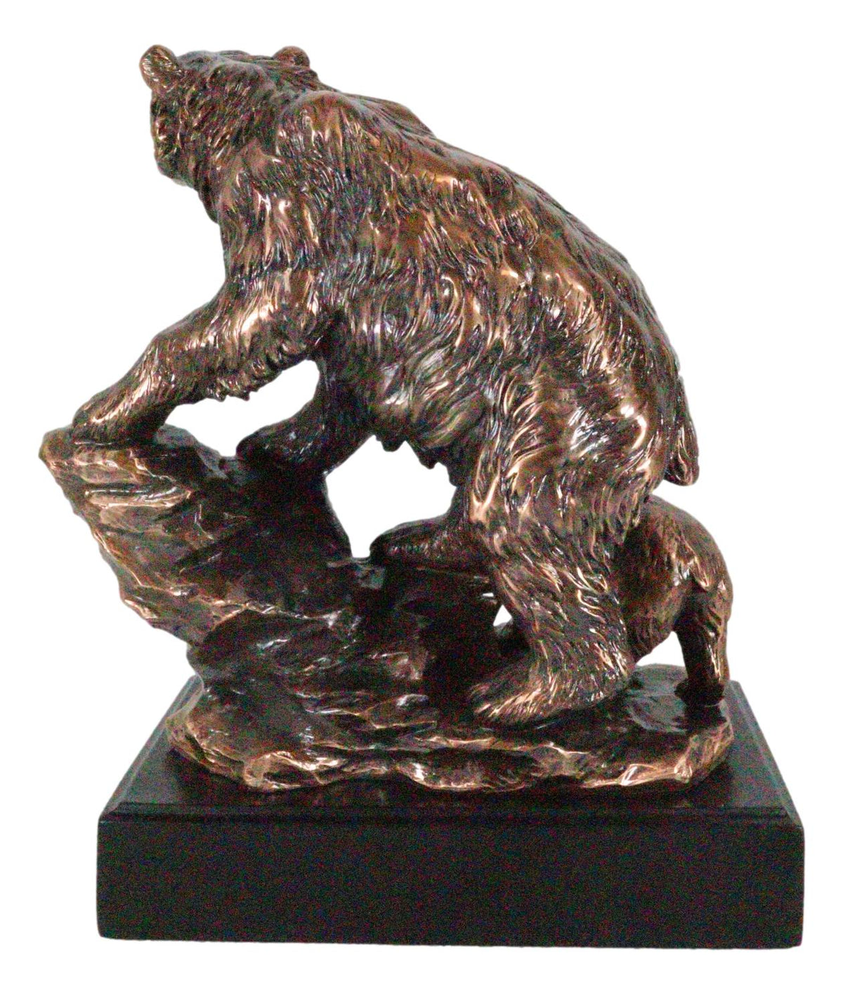 Black Bear Mother With Cub Climbing Rock Bronze Electroplated Resin Statue 9"H - Ebros Gift