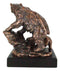 Black Bear Mother With Cub Climbing Rock Bronze Electroplated Resin Statue 9"H