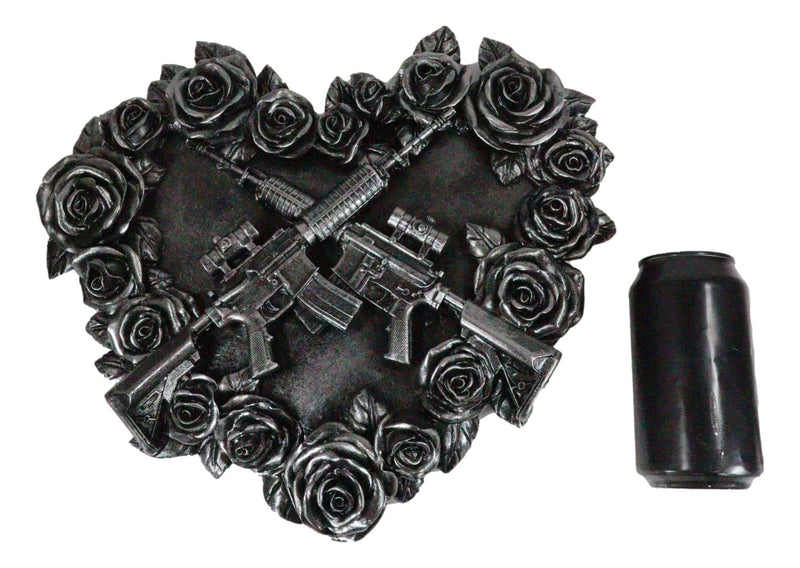 Gunmetal Roses and Rifle Guns Heart Shape Gothic Wall Decor Art Plaque Figurine