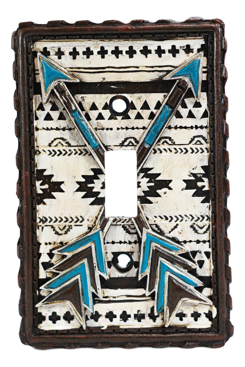 Set Of 2 Western Navajo Crossed Turquoise Arrows Wall Single Toggle Switch Plate