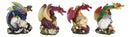 Set of 4 Metallic Red Green Pink Blue Dragons Crouching On Skulls Mini Figurines