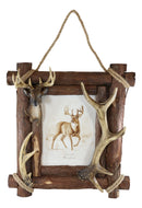 Large Rustic Buckhorn Stag Deer Antlers With Wooden Logs 8"X10" Photo Frame
