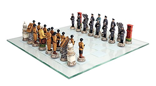 Ebros Gift World War Two Allied United States VS Axis Germany Resin Chess Pieces With Fine Glass Board Set - Ebros Gift