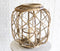 15"H Rustic Farmhouse Brown Woven Rattan Candle Lantern with Jute Rope Handle