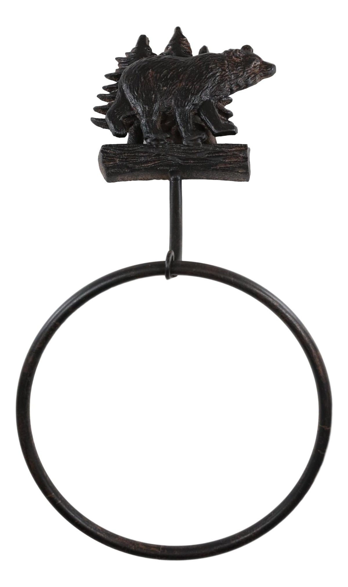 Cast Iron Rustic Cabin Bathroom Black Bear By Pine Trees Hand Towel Ring Holder
