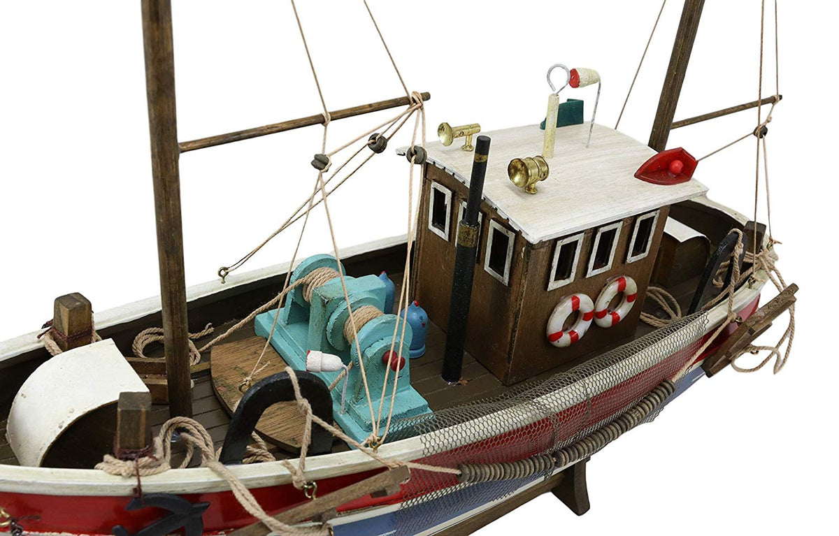 Ebros 17" Long Wooden Handicraft Nautical Vessel Boat Model with Wood Base Stand - Ebros Gift