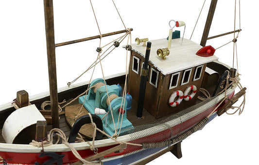Ebros 17" Long Wooden Handicraft Nautical Vessel Boat Model with Wood Base Stand - Ebros Gift