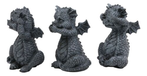 Whimsical Dragon Hatchlings See Hear Speak No Evil Baby Dragons Statue Set Of 3