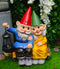 Ebros Large Mr and Mrs Gnome On Tree Log Solar LED Lantern Light Statue 13.5"H