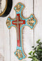 Southwestern Rich Turquoise Gold Tuscan French Fleur De Lis Wall Crucifix Cross
