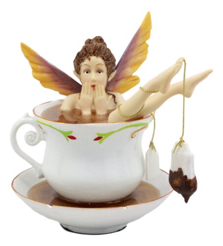 Magical Encounters Shocked Fairy Bathing In Tea Cup Figurine Fantasy Collectible