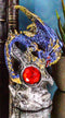 Blue Rune Dragon Guarding Ancient Relic Ruins With Red Crystal Gem Figurine