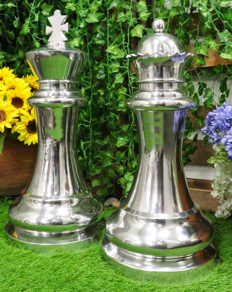 Modern Deluxe Oversized 24"H Oxford King And Queen Pair Chess Aluminum Sculpture