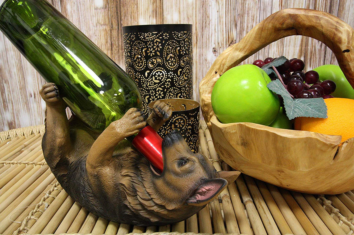 Canine Tan German Shepherd Dog Wine Bottle Holder Figurine Kitchen Decorative - Ebros Gift