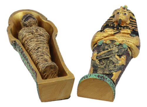 Ebros Egyptian King Tutankhamun Sarcophagus Coffin With Mummy Figurine Set 4"L - Ebros Gift