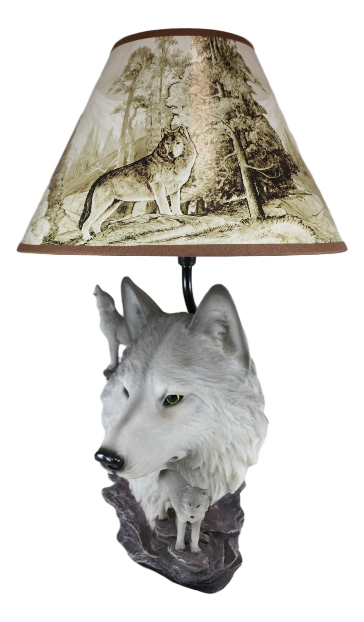Gray Wolf Table Lamp Decor Wildlife Full Moon Howling Timber Wolf Pack - Ebros Gift
