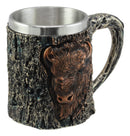 Ebros Nature Wild Bison Mug With Rustic Tree Bark Texture Design In Painted Bronze Finish 12oz Drink Beer Stein Tankard Coffee Cup