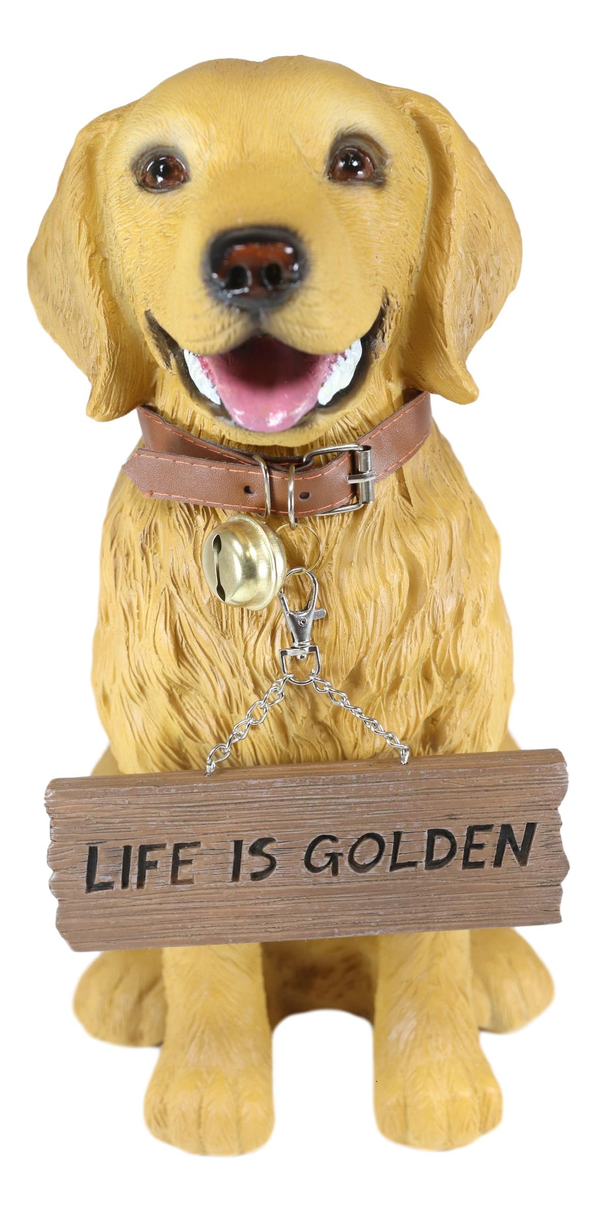 Ebros Large Golden Retriever Puppy  Decor Statue With Jingle Collar Greeting Sign - Ebros Gift