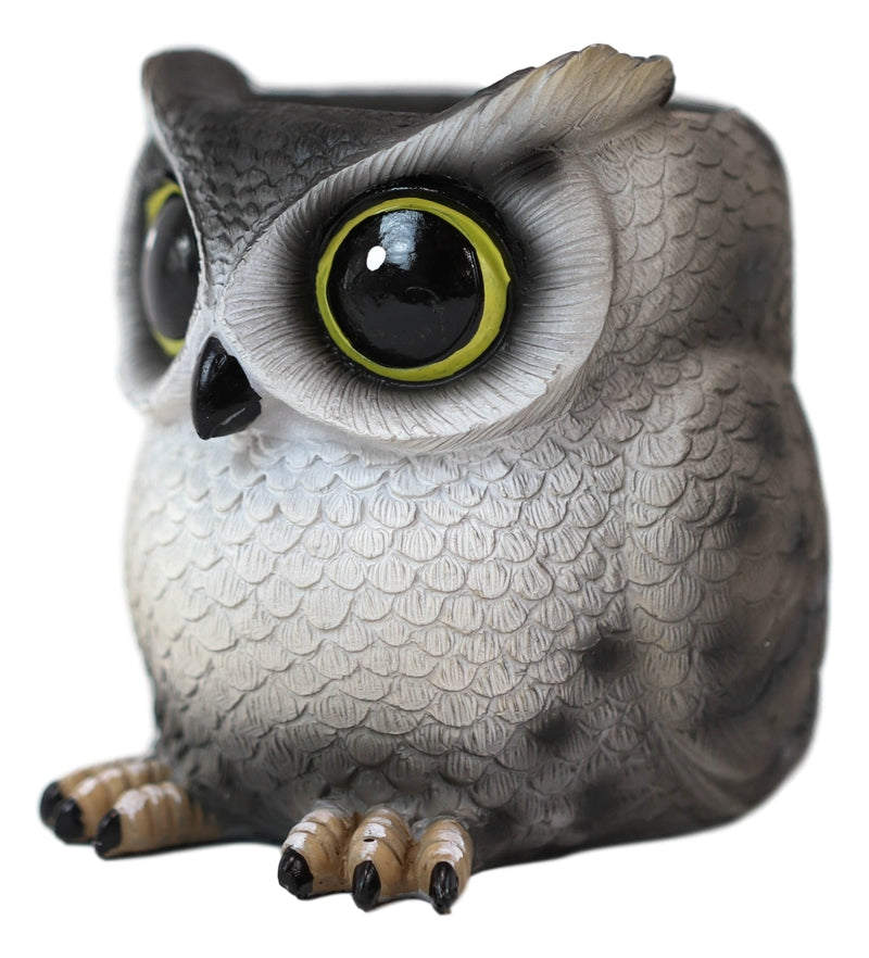 Whimsical Great Horned Owl Owlet Baby Stationery Pen Make Up Brush Holder Statue