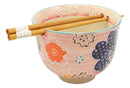 Pink Spring Floral Blossoms Ramen Noodles Soup Bowl With Bamboo Chopsticks Set