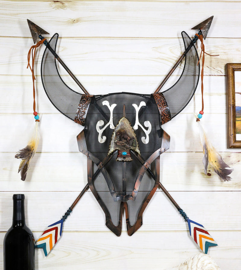 Western Dreamcatcher Indian Warpath Bull Bison Skull Crossed Arrows Wall Decor