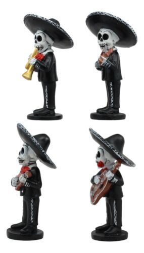 Ebros 4"Tall Fiesta Squad Day Of The Dead Skeleton Mariachi Band Statue Set of 4 Violin Guitarron Guitar And Trumpet Player Dias De Muertos Figurine Decor Set Or As Wedding Cake Toppers