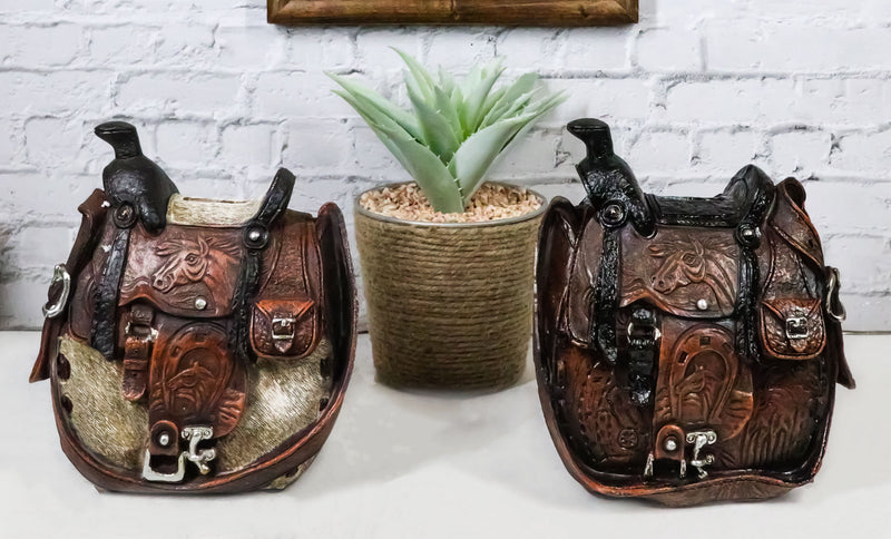 Set Of 2 Rustic Western Cowboy Horse Saddle Money Coin Savings Piggy Banks