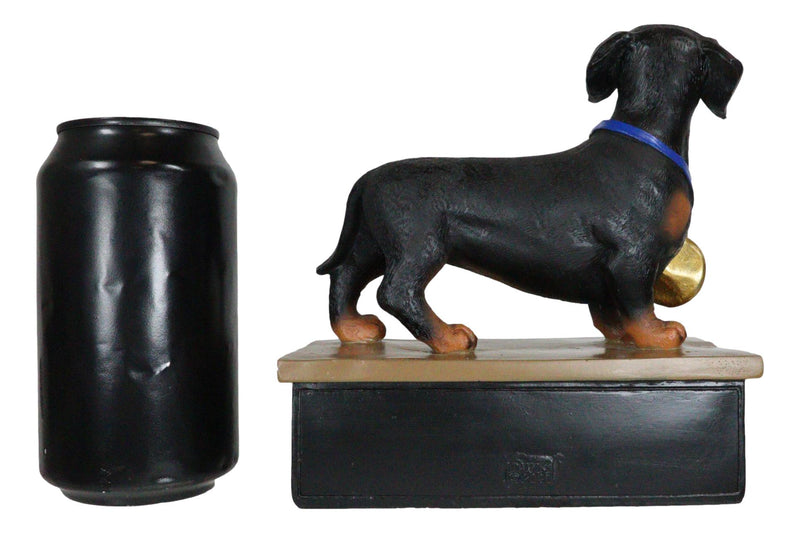 Award Trophy Dachshund Puppy Dog With Gold Medal Standing On Stage Figurine