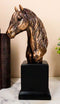 Rustic Western Long Mane Horse Stallion Head Bust 9"H Figurine With Trophy Base