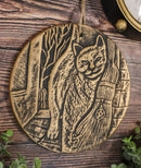 A Brush with Magick Feline Cat With Broomstick Terracotta Medallion Wall Decor